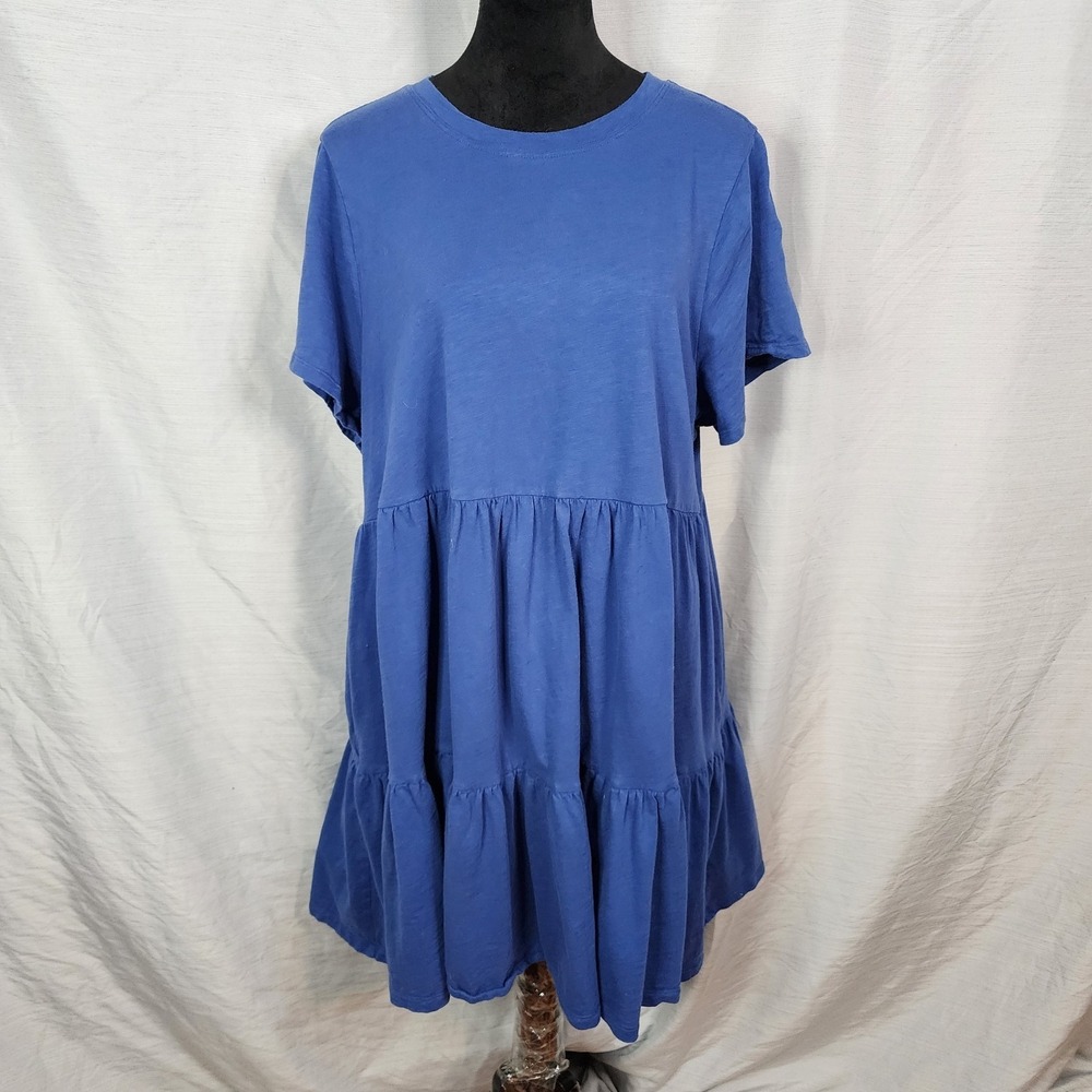 OLD NAVY Size XL Tiered 100% Cotton Blue T-Shirt Mini Dress Pockets A-Line - Picture 2 of 11